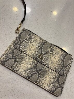 Snake-Print Wristlet Clutch in Gray and Cream